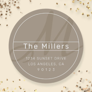Cool Modern Address Beige Light Grey Classic Round Sticker