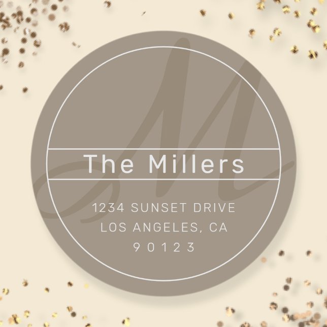 Cool Modern Address Beige Light Grey Classic Round Sticker (Creator Uploaded)