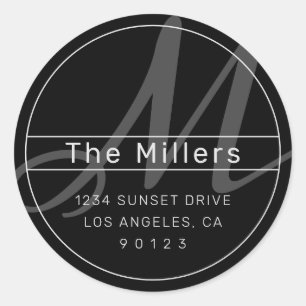 Cool Modern Address Black Light & Dark Grey Classic Round Sticker