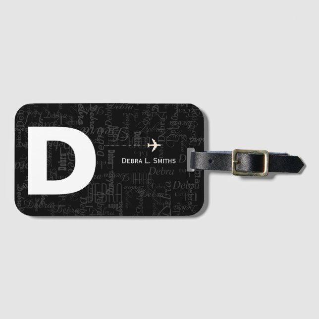 cool, modern and personalised b&w luggage tag (Front Horizontal)