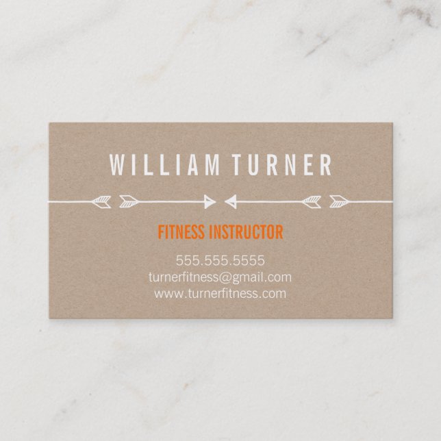 COOL MODERN ARROW simple sketch trendy eco kraft Business Card (Front)