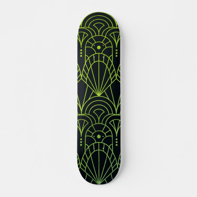 Cool Modern Art Deco Green Black Pattern Skateboard (Front)