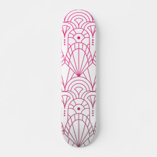 Cool Modern Art Deco Pink White Pattern Skateboard