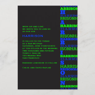 Cool Modern Bar Mitzvah Invitation Black Blue
