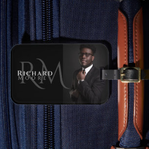 Cool Modern Black and White Photo Monogrammed Luggage Tag