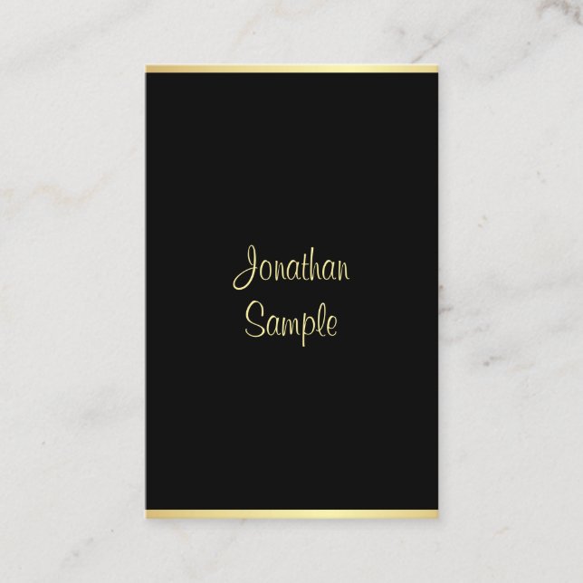 Cool Modern Black Gold Hand Script Personalised Business Card (Front)