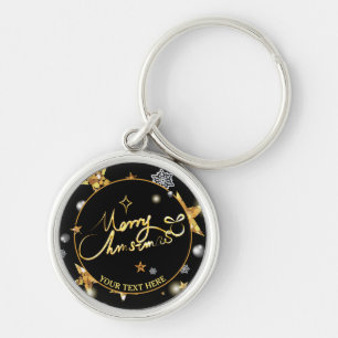 Cool Modern Black & Gold Metallic Merry Christmas Key Ring