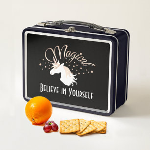 Cool Modern Black Magical Unicorn Metal Lunch Box