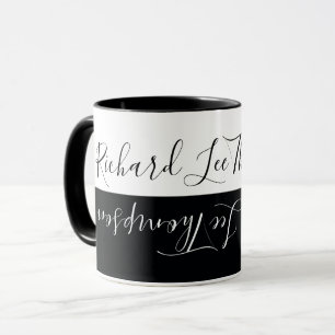 cool modern black white handwritten elegant mug