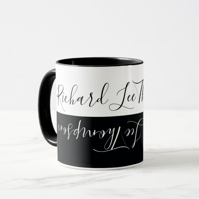 cool modern black white handwritten elegant mug (Front Left)