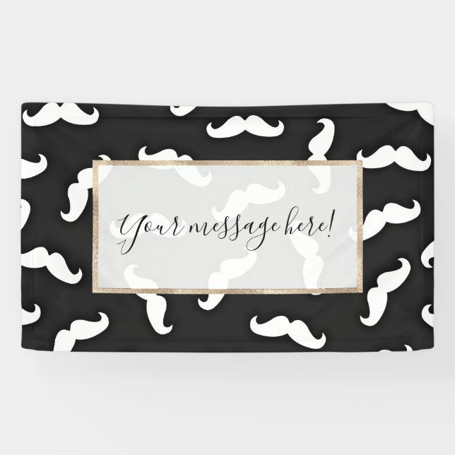 Cool Modern Black White Moustache Pattern Banner (Horizontal)