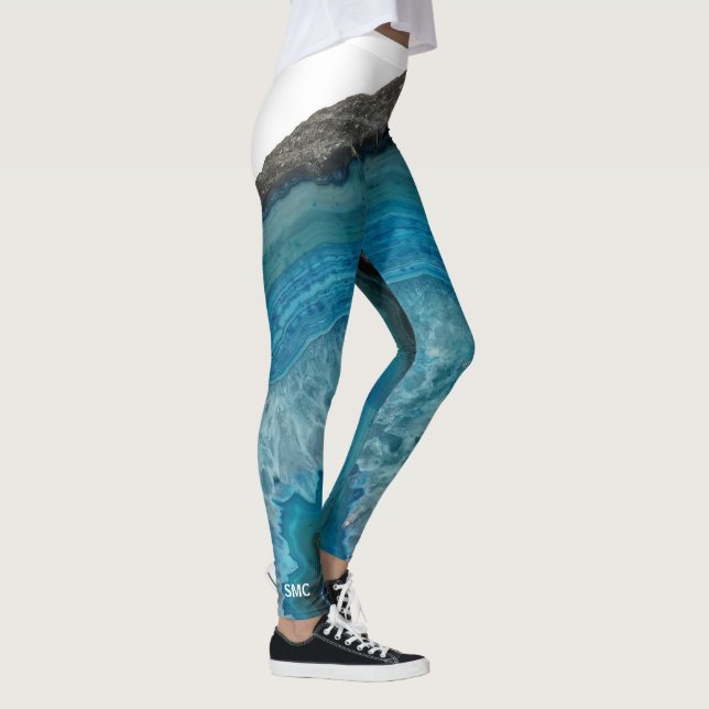 Cool Modern Blue Agate Gemstone Rock with Monogram Leggings (Right)