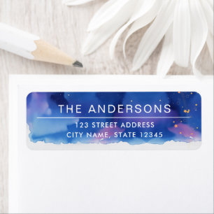 Cool Modern Blue Minimal Starry Night Watercolor