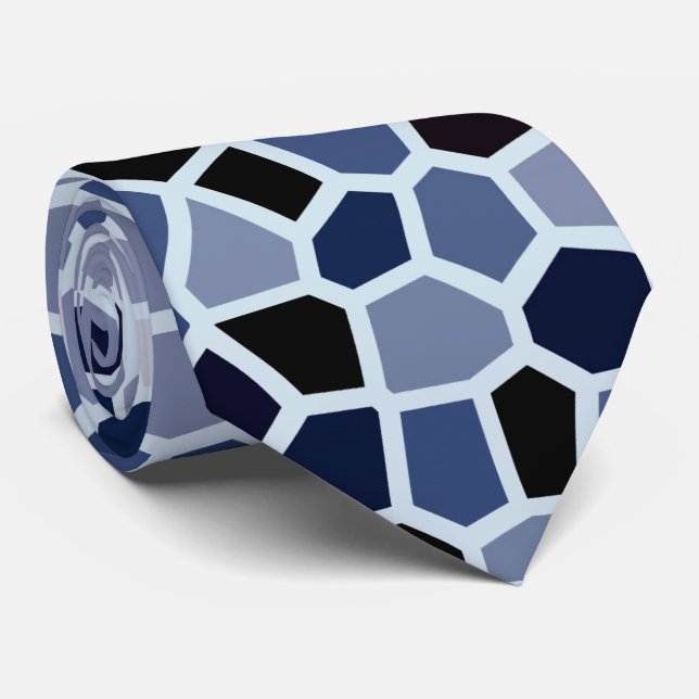 Cool Modern Blue Mosaic Pattern Tie (Rolled)