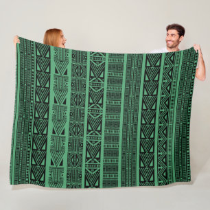 Cool Modern Boho Black and Green Pattern Strips Fleece Blanket