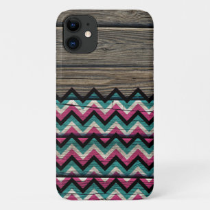 Cool Modern Chevron Pattern on Wood Case-Mate iPhone Case