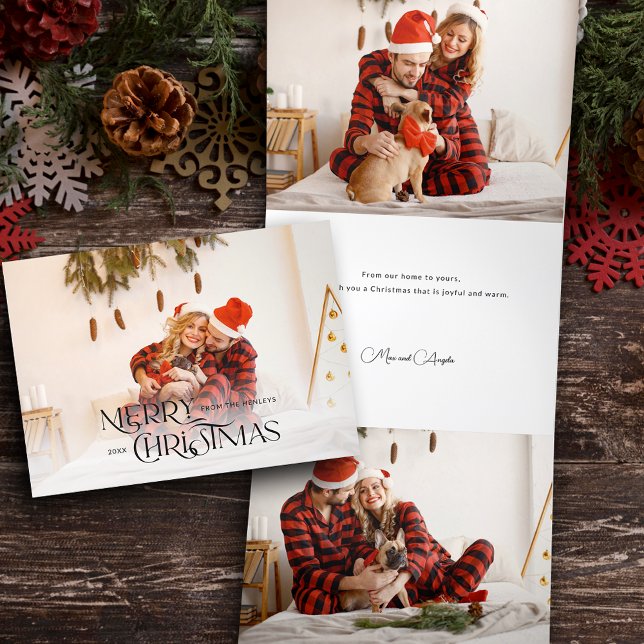 Cool Modern Christmas Typography Photo Tri-Fold Holiday Card (Creator Uploaded)