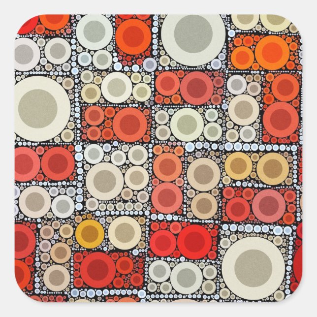 Cool Modern Circle Orange Red Mosaic Tile Square Sticker (Front)