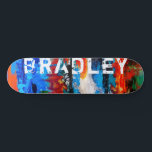 Cool Modern Colourful Abstract Custom Name  Skateboard<br><div class="desc">Cool Modern Colourful Abstract Custom Name Skateboard features your personalised name in modern typography on an abstract background in red, orange, blue, green, black and white. Personalise by editing the text in the text box provided. Give a custom made gift, personalised skateboard to your favourite skateboarder for Christmas, birthday or...</div>