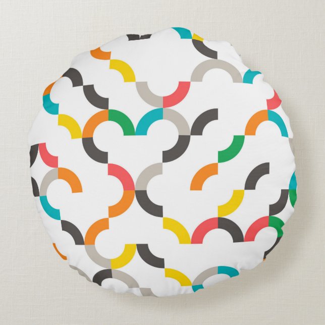 Cool, modern, colourful, trendy circular geometric round cushion (Back)