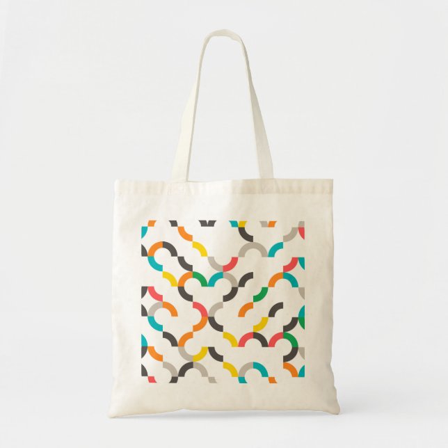 Cool, modern, colourful, trendy circular geometric tote bag (Front)