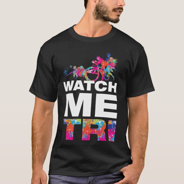 Cool Modern Colourful Triathlon Motivational Words T-Shirt (Front)