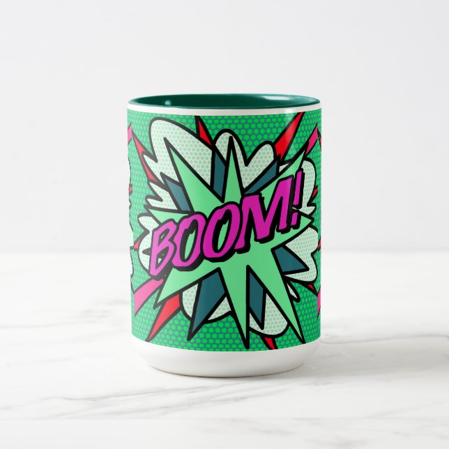 Cool Modern Comic Book BOOM Fun Two-Tone Coffee Mug (Center)