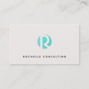 Cool Modern Cream Turquoise Blue Circle Monogram Business Card