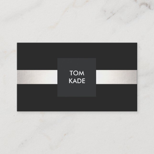 Cool Modern Designer Silver Striped Black Business Card (Front)