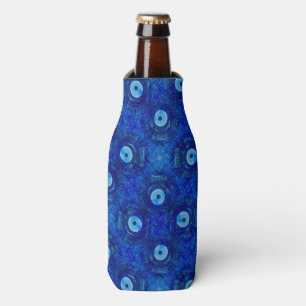 Cool, modern digital art of blue evil eye pattern bottle cooler