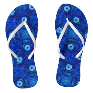 Cool, modern digital art of blue evil eye pattern jandals