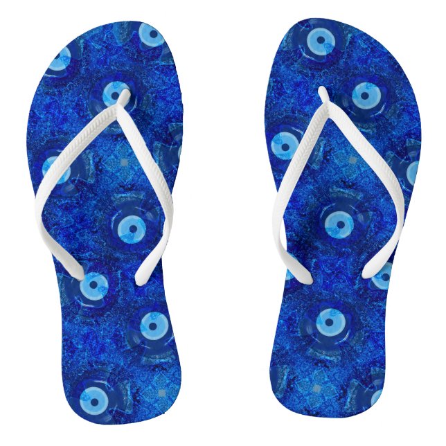 Cool, modern digital art of blue evil eye pattern jandals (Footbed)