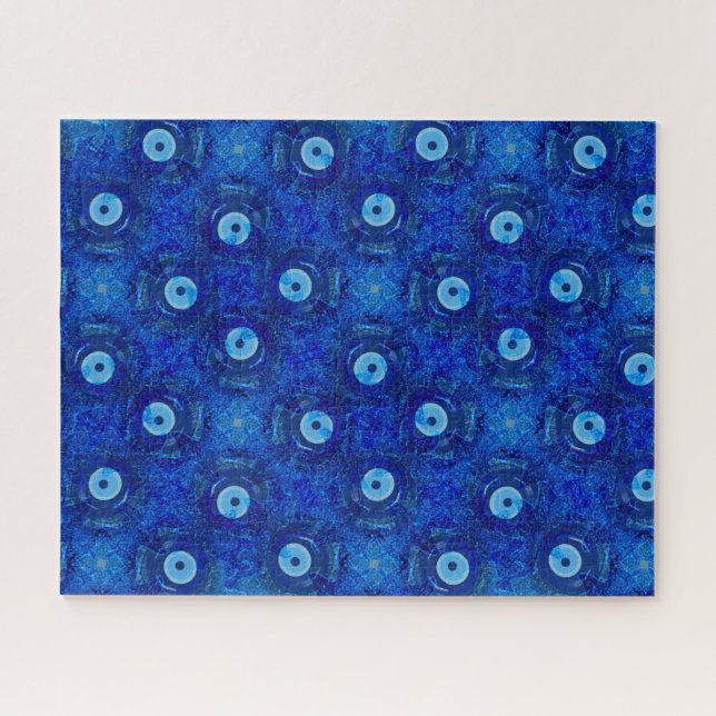 Cool, modern digital art of blue evil eye pattern jigsaw puzzle (Horizontal)