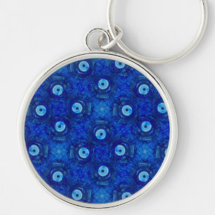 Cool, modern digital art of blue evil eye pattern key ring