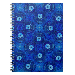 Cool, modern digital art of blue evil eye pattern notebook
