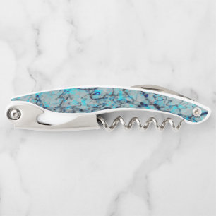 Cool, modern digital art of blue watercolor corkscrew