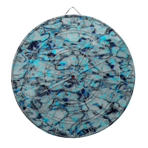 Cool, modern digital art of blue watercolor dartboard