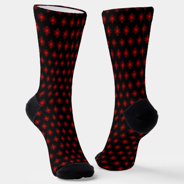 Cool Modern Digital Art Red and Black Socks (Angled)