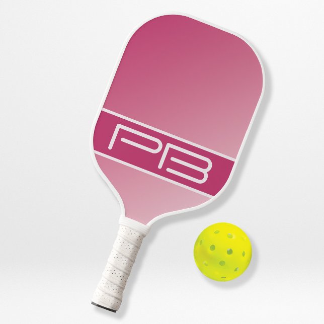 Cool Modern Double Initials Girly Pink Gradient Pickleball Paddle (Creator Uploaded)