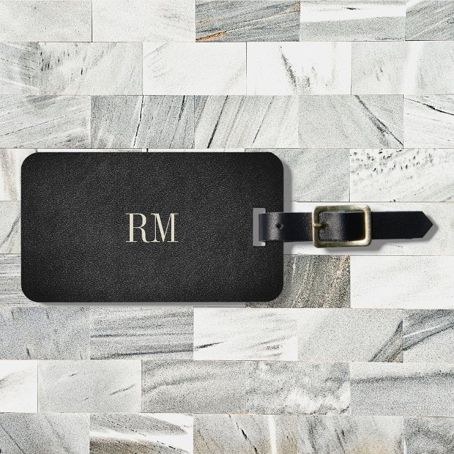 Cool Modern Elegant Black Monogram Address Luggage Tag (Creator Uploaded)