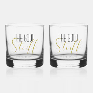 Cool Modern Elegant Good Stuff Gold Black Name Whiskey Glass