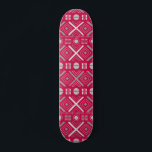 Cool Modern Geometric Tribal Pink Silver Pattern Skateboard<br><div class="desc">Cool Modern Geometric Tribal Pink Silver Pattern Skateboard features a modern silver geometric tribal pattern on a pink background. Designed by ©Evco Studio www.zazzle.com/store/evcostudio</div>