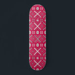 Cool Modern Geometric Tribal Pink Silver Pattern Skateboard<br><div class="desc">Cool Modern Geometric Tribal Pink Silver Pattern Skateboard features a modern silver geometric tribal pattern on a pink background. Designed by ©Evco Studio www.zazzle.com/store/evcostudio</div>