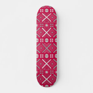 Cool Modern Geometric Tribal Pink Silver Pattern Skateboard