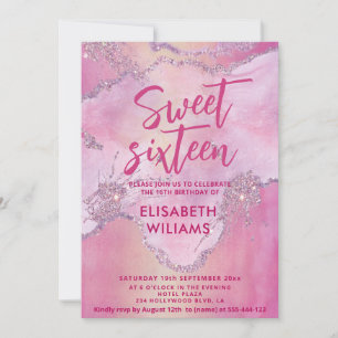 Cool modern glitter watercolor mauve sweet 16 invitation