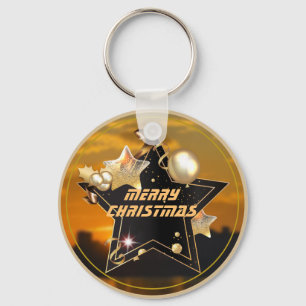 Cool Modern Gold Black Metallic Stars Merry Xmas Key Ring