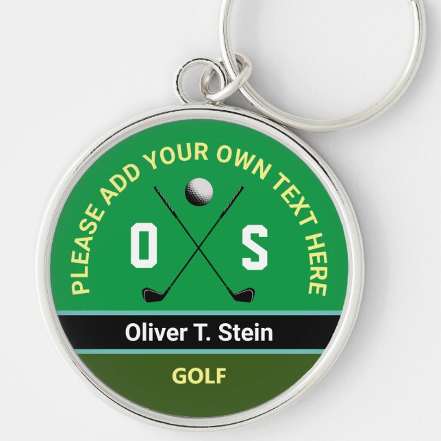 cool modern green golfer name key ring (Front)