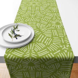 Cool Modern Green Pattern Doodle Stripes Short Table Runner