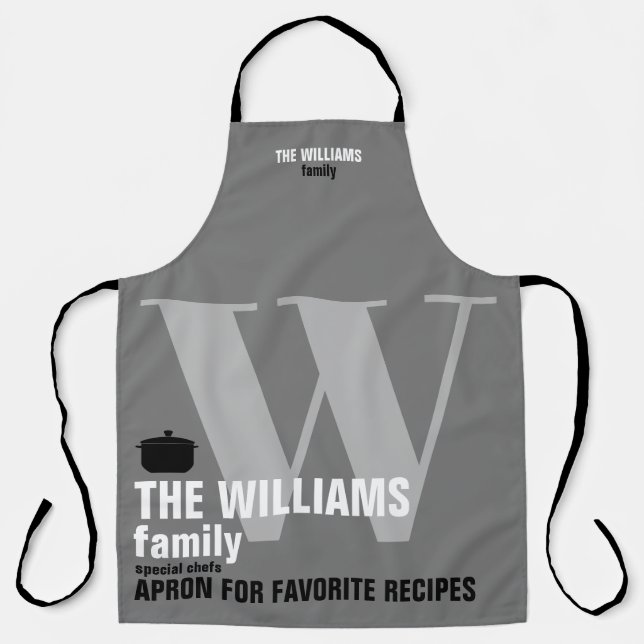 cool modern grey monogram apron (Front)