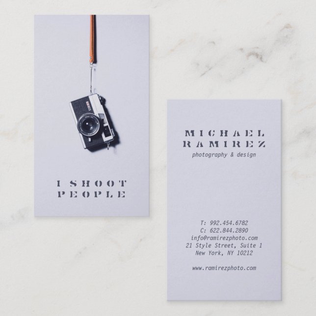 Cool modern grey professional photographer camera business card (Front/Back)